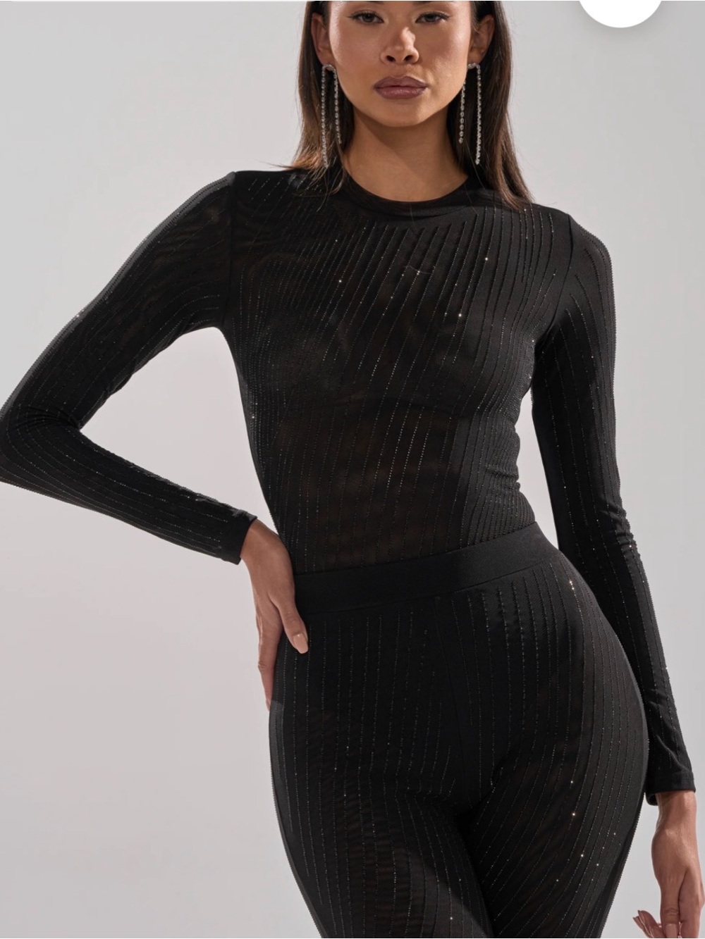 AKIRA Black Sparkle Long-Sleeve Ribbed Top